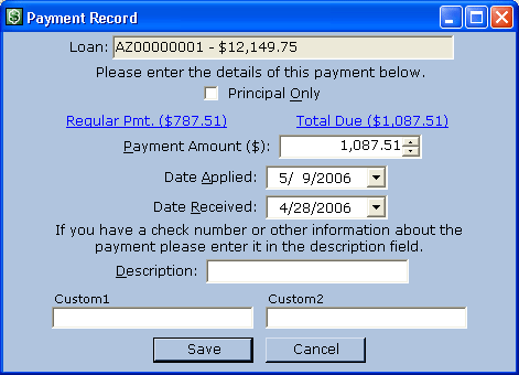 Payment Record dialog