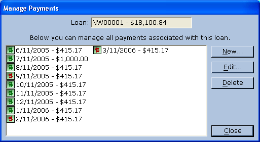 Manage Payments dialog