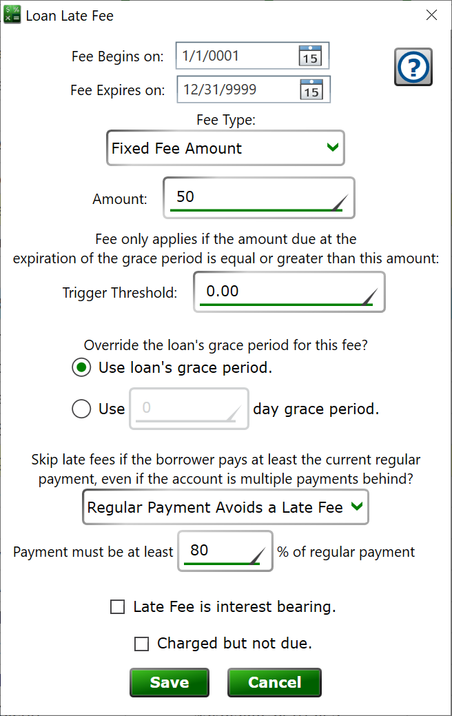 Detailed settings to make Moneylender's math match your contract terms perfectly.