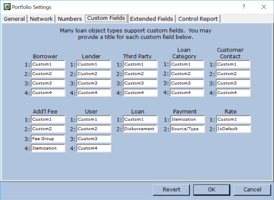 Portfolio Settings - Custom Fields