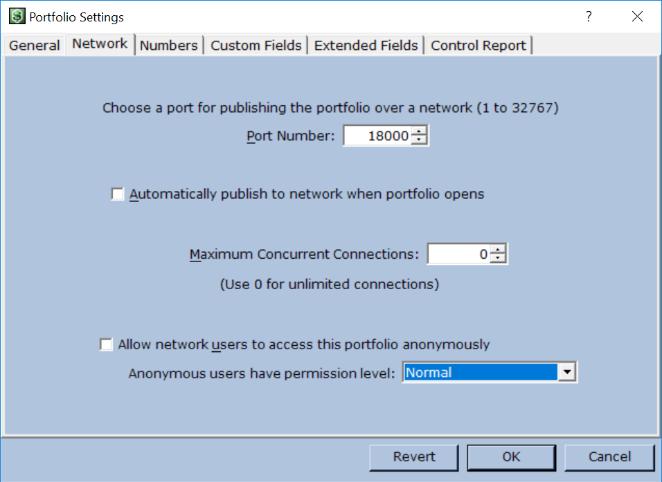 Portfolio Settings - Network