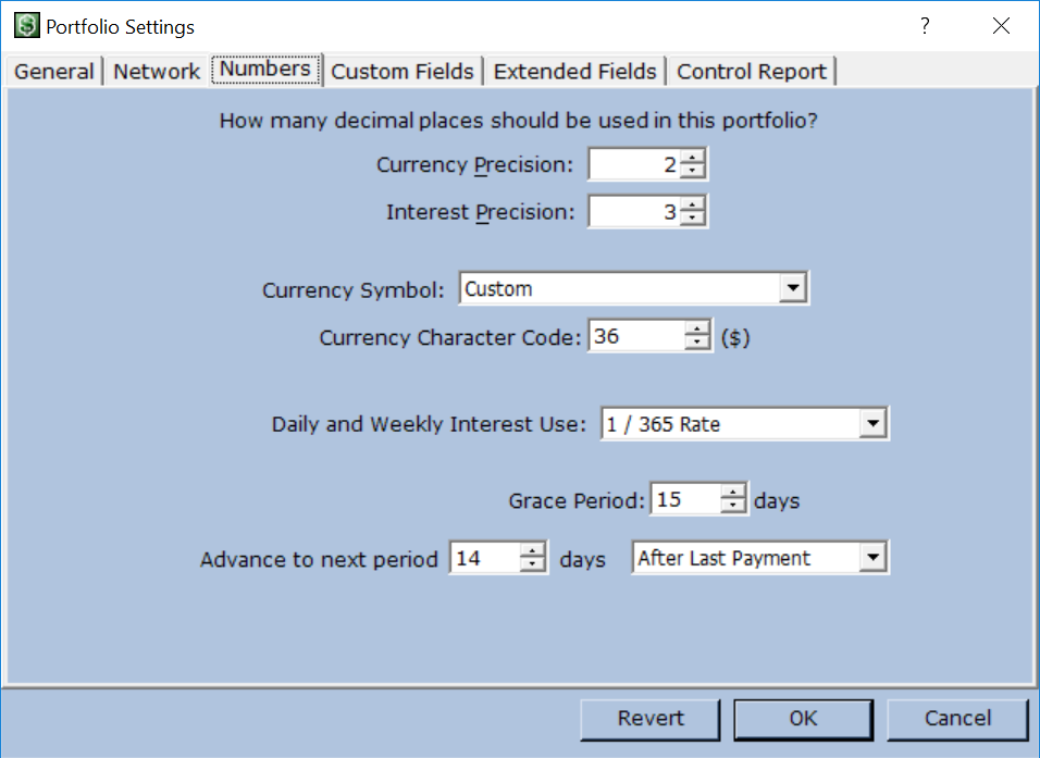 Portfolio Settings - Numbers