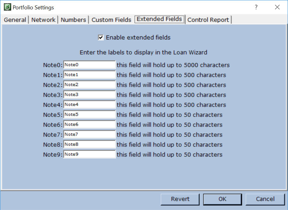 Portfolio Settings -Extended Fields