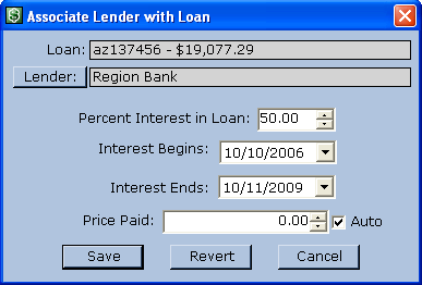 Associate Lender with Loan dialog