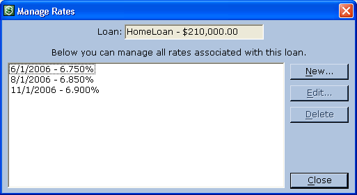 Manage Rates dialog