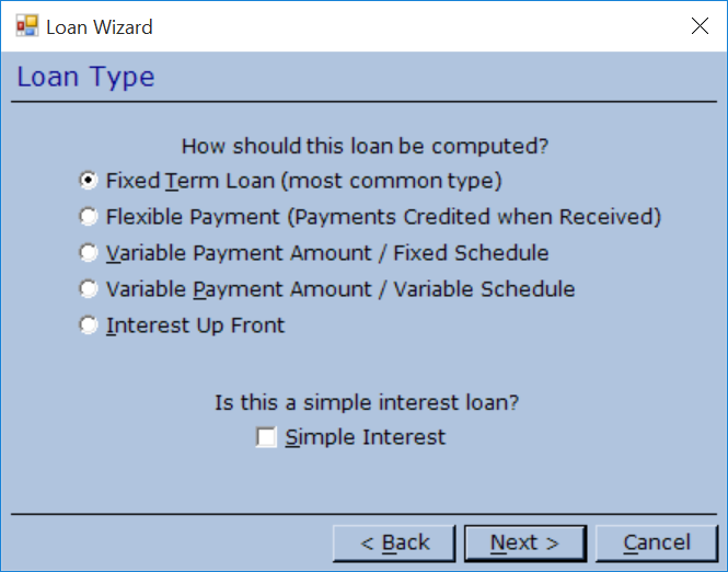Loan Wizard Loan Type