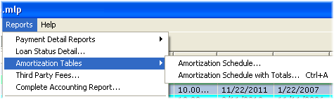 Amortization Tables Menu