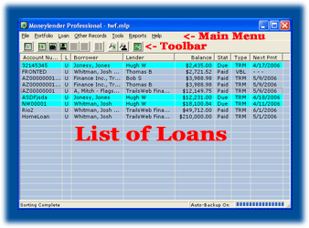 Moneylender's Main Window