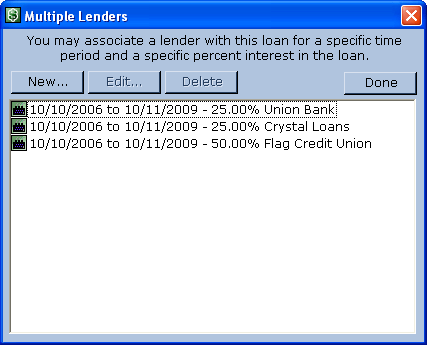 Multiple Lenders dialog