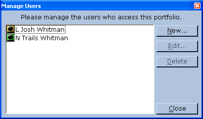 Manage Users dialog