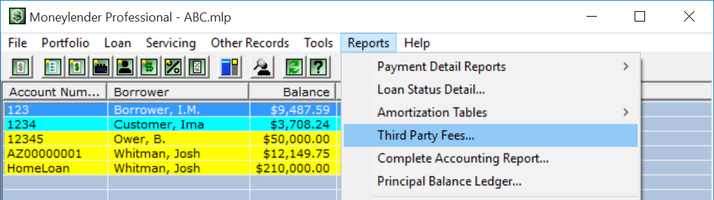 Reports - Third Party Fees