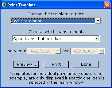 Print Template dialog