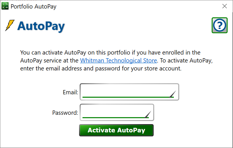 Screenshot of the AutoPay Portfolio Enrollment window.