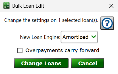 Screenshot of the Bulk Loan Edit window.