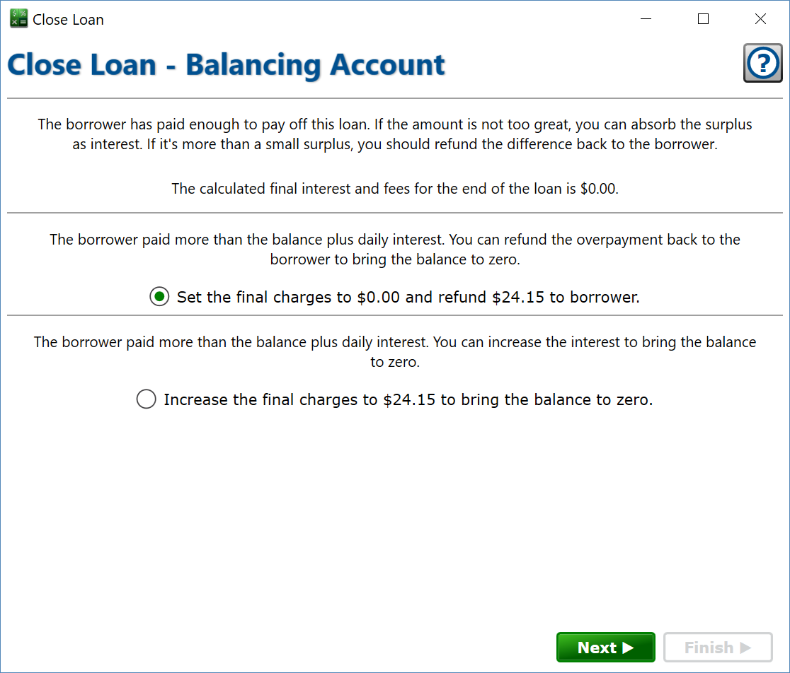 close loan - balancing account