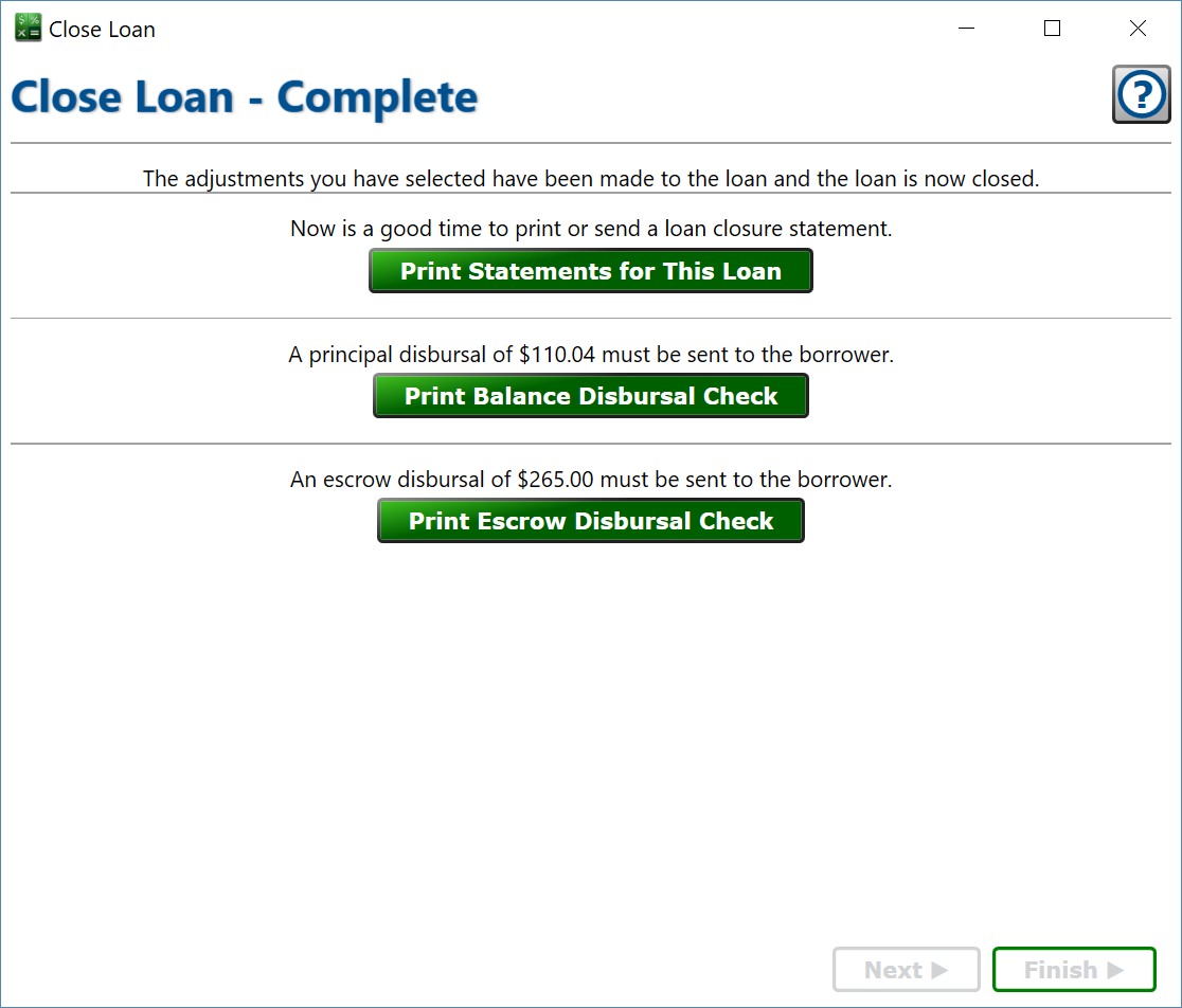 Screenshot of the Close Cimplete window that appears after a loan is marked closed.