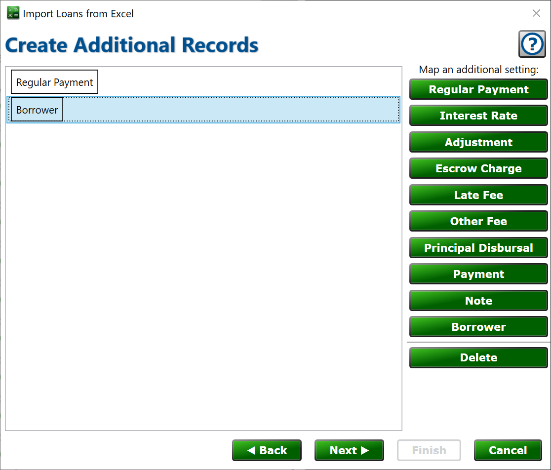 screenshot of the page to add more records to the imported loans, like additional interest rates or regular payments or borrowers.