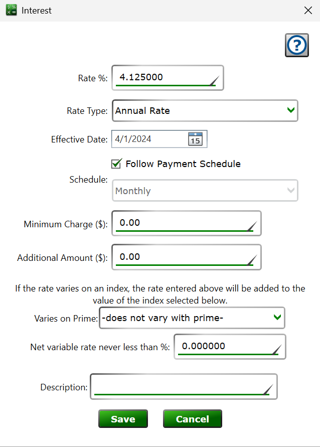 Screenshot of the Interest window.