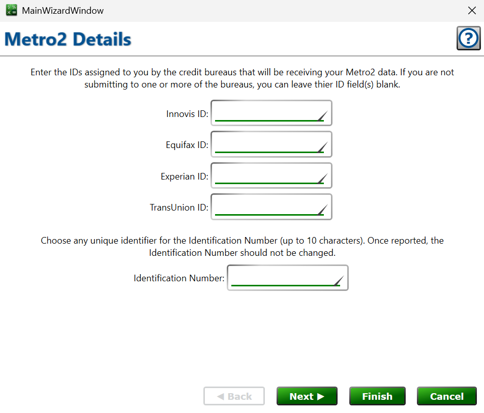 Screenshot of the Metro2 Details page of the Lender Wizard.