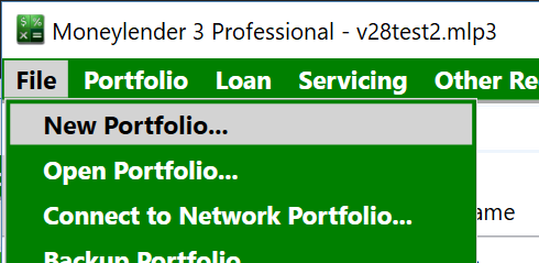 Choosing File > New Portfolio from the Main Menu