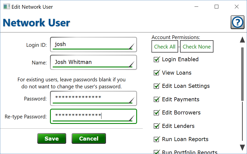 Screenshot of the User Configuration window.