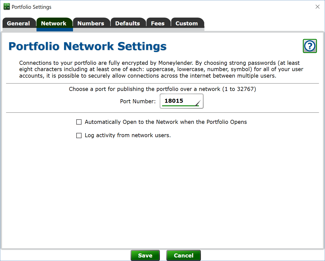 Portfolio Network Settings