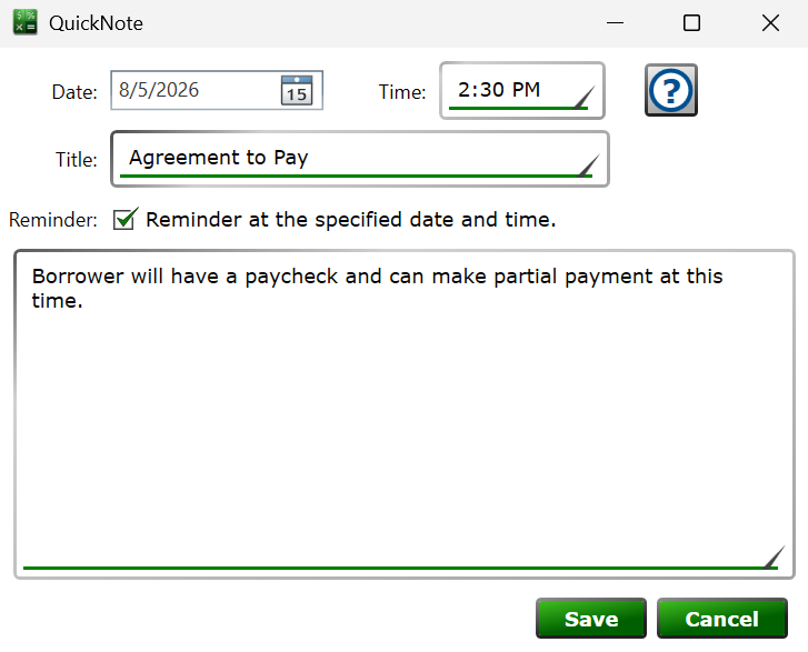 Screenshot of the QuickNote window.