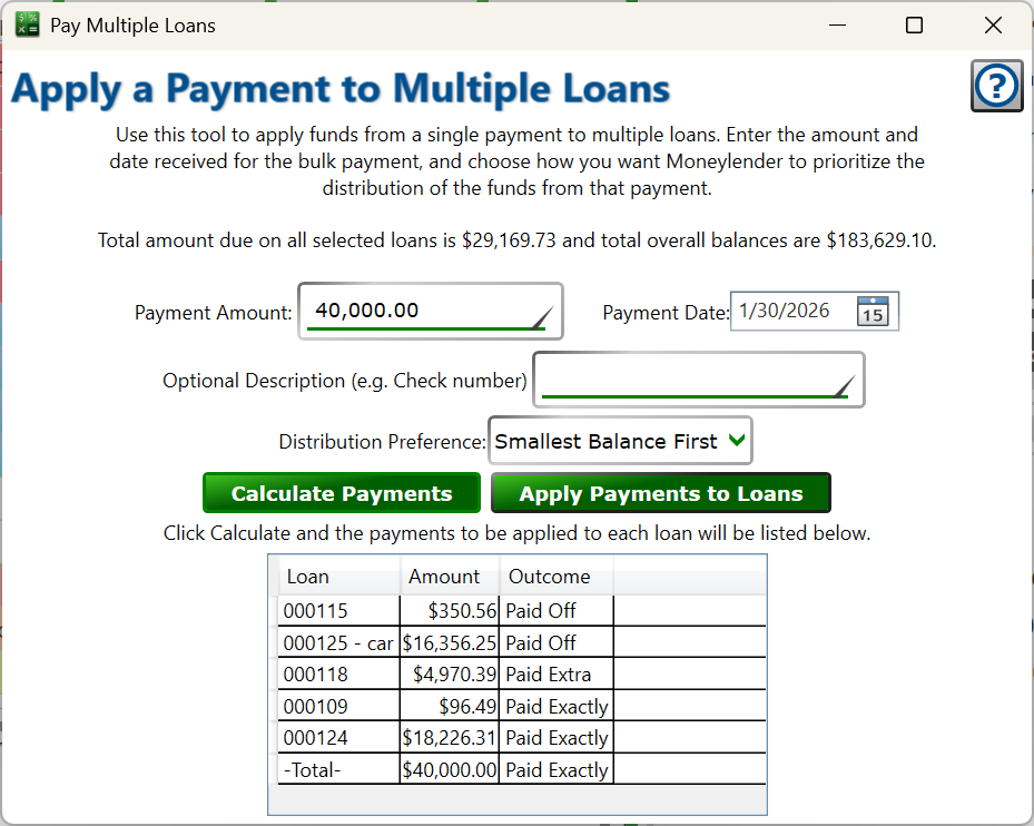 Pay Multiple Loans tool makes it easy to splic a single payment across several loans.