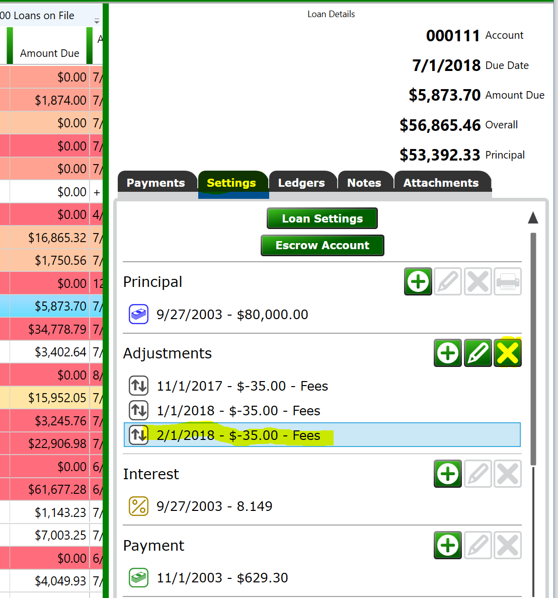 Screenshot of where to reverse waived late fees.